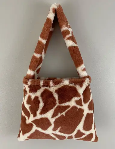 Y2K 90's Handmade Orange Creme Giraffe Print Plush Shoulder Bag Purse