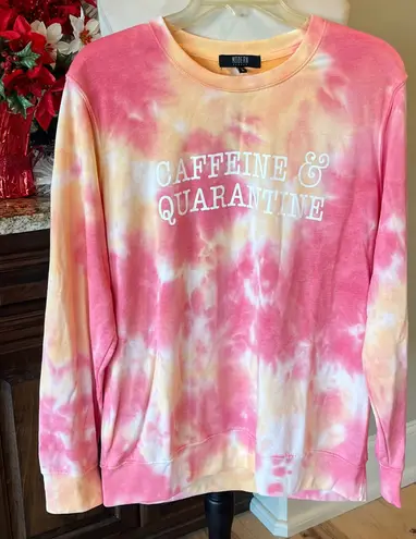 Sweatshirt Womens Large Tie Dye Caffeine Modern Canvas Pink Peach Pullover