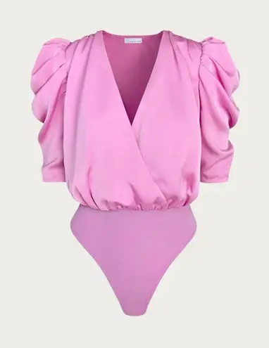 Adelyn Rae LILA WRAP-EFFECT SATEEN BODYSUIT NWT sorbet pink size small