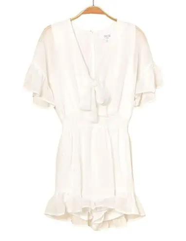 Peach Love California  Short Sleeve Tie Front Romper White Size Small NWT