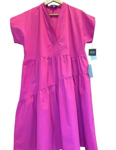 Sandra Darren NWT Nordstrom Asymmetric Tiered Dress Short Sleeve, Hot Pink Large