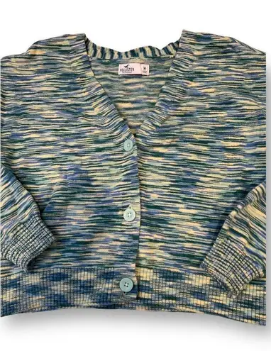 Hollister Blue Green Yellow Striped Cropped Cardigan Sweater Size Medium