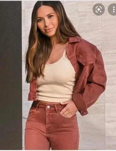 DL1961 X Marianna Hewitt Annie Crop Denim Jacket in Redwood M
