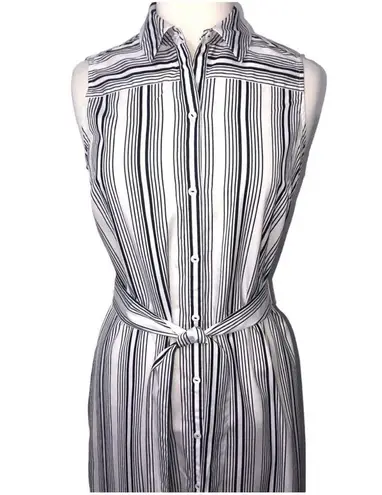 Foxcroft Stripe Non-Iron Cotton Sleeveless Maxi Shirtdress 6 EUC