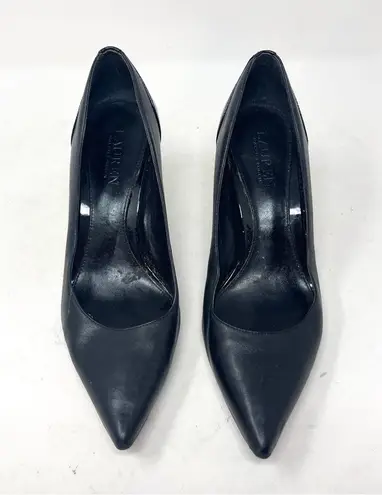 Ralph Lauren Lauren  Black Genuine Leather Pointed Closed Toe Slip on Heel Sz 8.5