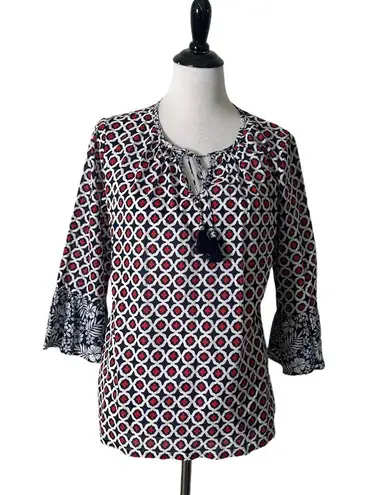 Tommy Bahama  Flare Bell Sleeve Blouse Lightweight‎ Tassel Geo Print Women Size S