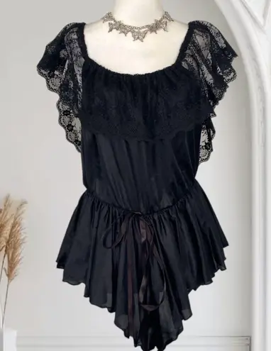 Vintage Romantic Goth Whimsygoth Frilly Lace Lingerie Teddy Bodysuit One Size Black Size undefined