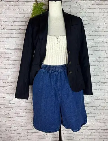 Vintage CHIC Pull On Elastic Waist Denim Shorts Bermuda Jorts Blue Size M