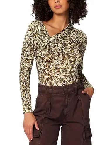 SOFT JOIE Cersei Long Sleeve Asymmetrical Wrap Top Knit Brown Blouse NWT Large