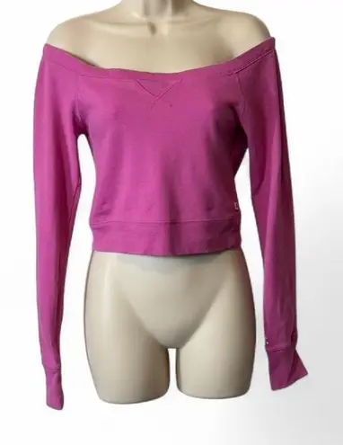 Vintage Cropped Off Shoulder Sweatshirt Pink Size undefined