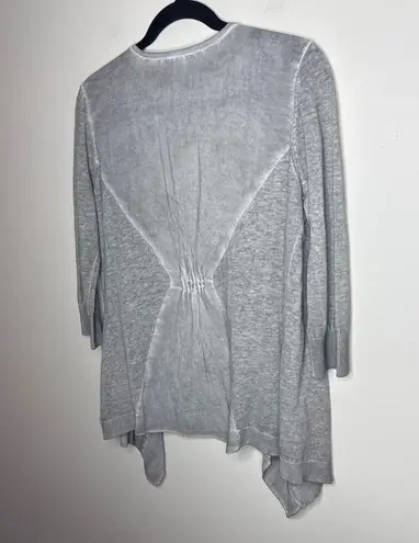 NEW Tribal Jeans Small Gray Linen Blend Open Front Waterfall Cardigan 3/4 Sleeve