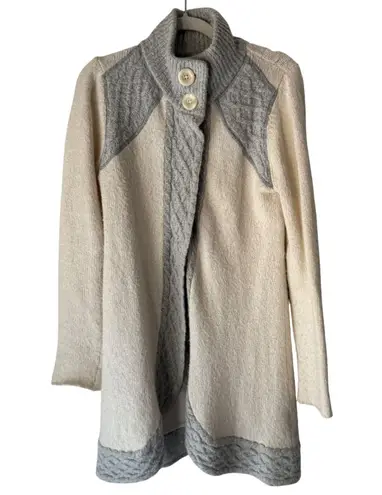 prAna Womens Cream Gray Knit Sweater Coat Cardigan M Angelic Duster Cozy