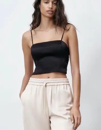 ZARA Satin Effect Black Strappy Top