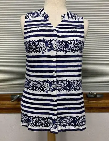 Max jeans NWT blue & white striped sleeveless button down top Size XS