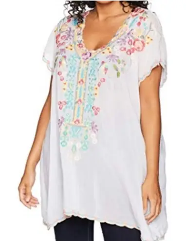 Johnny Was Petunia Embroidered Blouse Tunic Top Bohemian Boho Shirt Size Medium