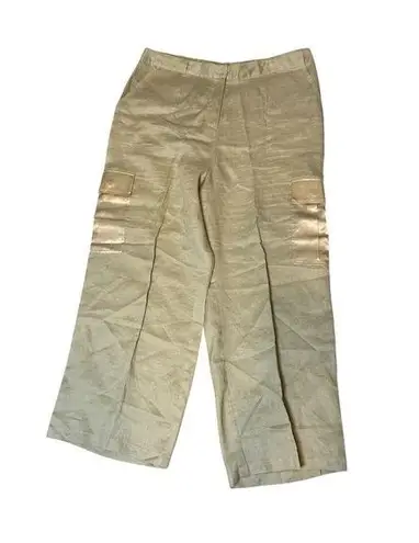 Allison Taylor Womens Tan Linen Silk Cargo Cropped Pants Size 12 Nature Earthy