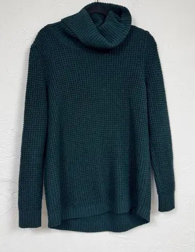 LL Bean Forest Green Chunky Knit Turtleneck Sweater Womens L Long Preppy Cozy Size L - Image 1