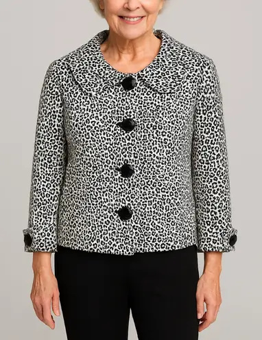 Charles Gray Petite Animal Print Sweetheart Neck 3/4 Sleeve Jacket XS Petite Black Size undefined