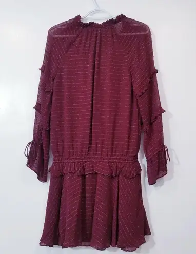 HOSS Intropia Metallic Tiered Ruffle Long Sleeves Mini Dress Holiday Christmas Red Size M