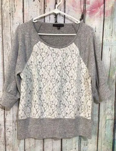 Adrienne Vittadini Gray & White Sweater 3/4 Sleeves Size Large 💕