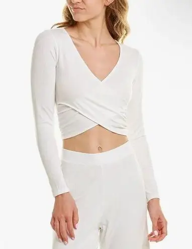 l*space L* NWT Gia V-Neck Wrap Front Long Sleeve Crop Top in Ivory Size M