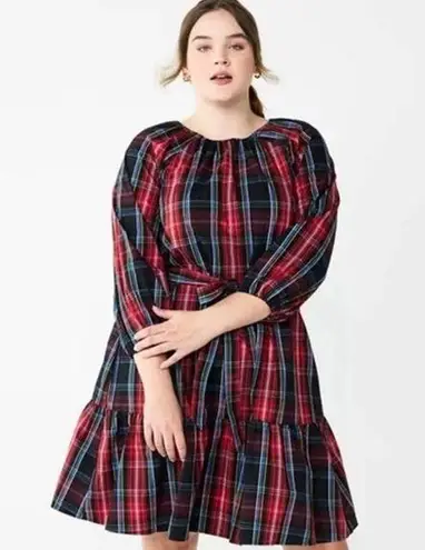 Draper James  RSVP Long Sleeve Tiered Bow Back Dress plaid tartan holiday SIZE XL