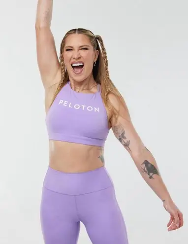 Peloton  Womens M Matching Cycling Set Lilac Purple Leggings High Neck Sports Bra