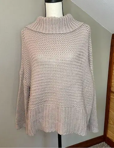 Umgee  Grey Lavender Oversized Open Knit Turtleneck Sweater Small