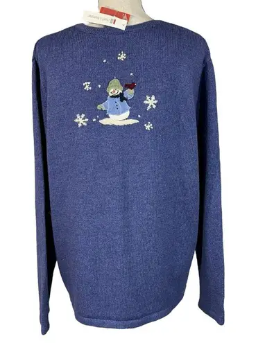 Croft & Barrow  X-Large Cardigan Sweater Snowmen Winter Snowflakes Crew Neck Blue