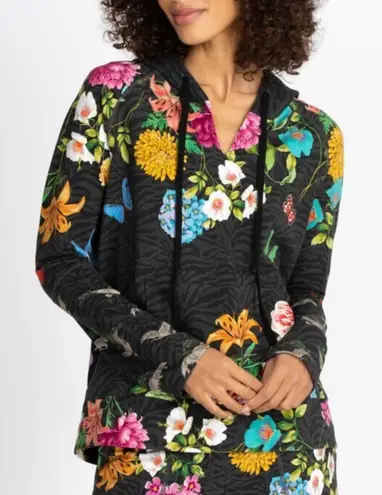 Johnny Was Blooming Breeze Pullover Hoodie Camo Grey Black Sz XS Boho Casual EUC