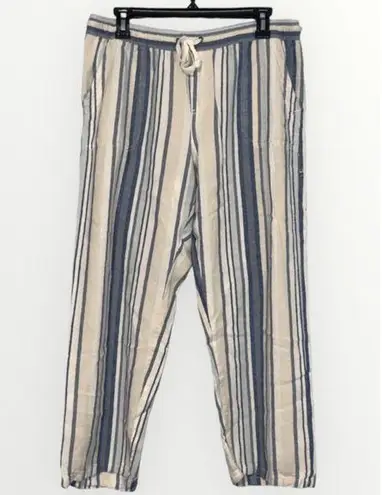 Juniper & Lime Blue Striped Linen Blend Drawstring Elastic Waist Pockets Pants M Size M