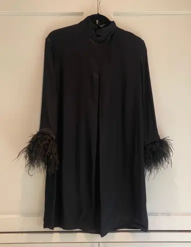 Sleeper Mini Dress or Tunic With Detachable Feathers in NWT Black Size XS Generous Fit