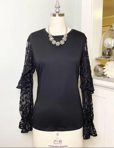 Stella & Dot Black Lace Long Sleeve Blouse XS