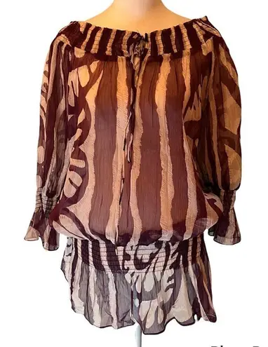 Ceres Beautiful sheer top or swimsuit cover w/ cute tiesâat neck andâgathers. Purple Size M