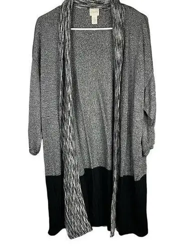 Chico's  Grey Duster Cardigan 1 3/4 Sleeve Open Front Long Line Metallic