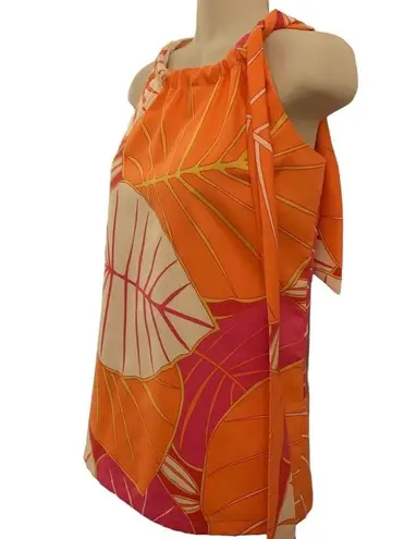 Molly B Tropical Leaf Print Side Tie Halter Top Size 4 Orange