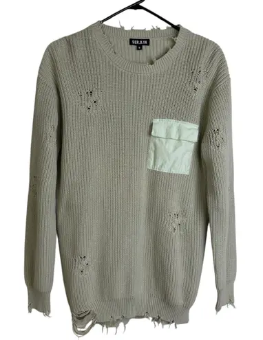 SER.O.YA Devlin Sweater Womens Small Sage Pullover Distressed Pullover Grunge * Green