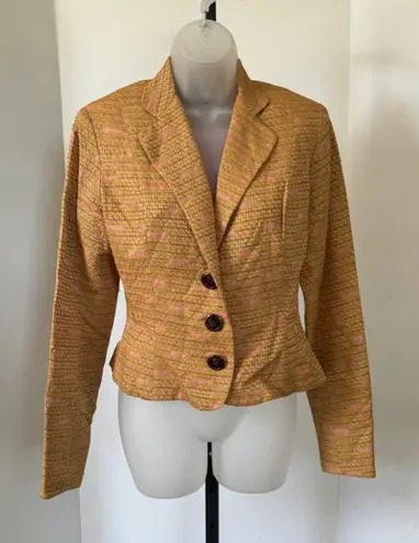 Vintage James Coviello Tweed Peplum Blazer Brown Pink Sz 6 Preppy Academia Twee