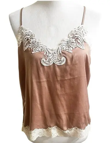 I.N.C International Concepts Lace Trim Cami Y2K Fairy Whimsical Size Medium Tan Brown