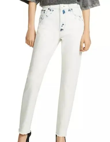 Maje Paoline Tie Dye Distressed Straight-Leg High Rise Jeans in White Size US 6