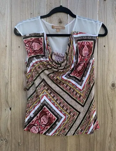 Ellen Tracy ELLEN‎ TRACY Womens Size Xs Geometric Tank Short Sleeve Top Red White Paisley