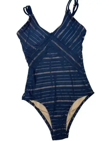 Kona Sol Women's Navy Crochet Nude Liner High Neck One Piece Swimsuit Size S NWT