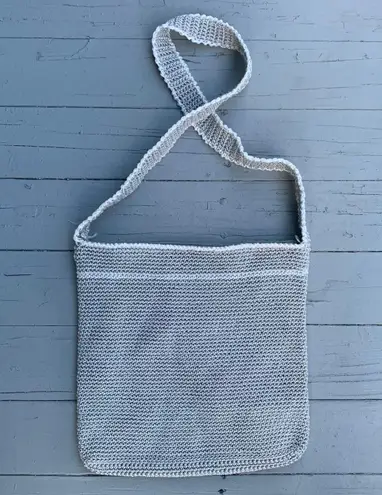 Grey/White Zip Up Knit Crossbody Bag Purse Gray