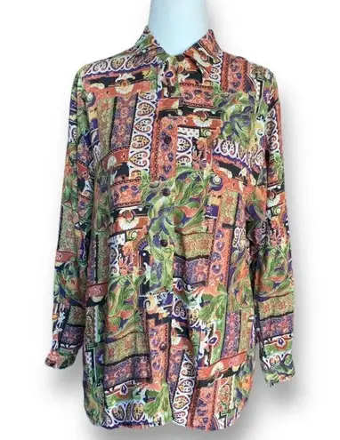 Vintage Rafferty Shirt Long Sleeve Button Up Eclectic Multicolor Abstract Print Orange Size M