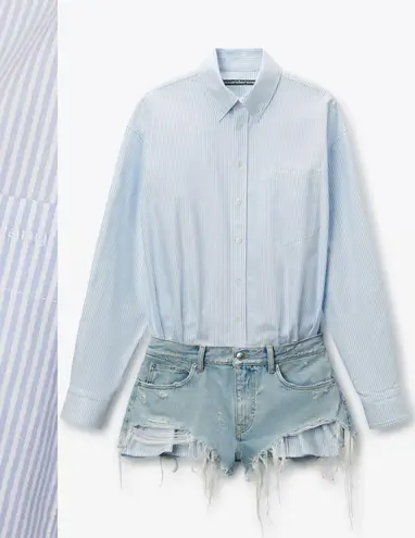 Alexander Wang Prestyled Button Down Denim Romper in Light Worn Indigo