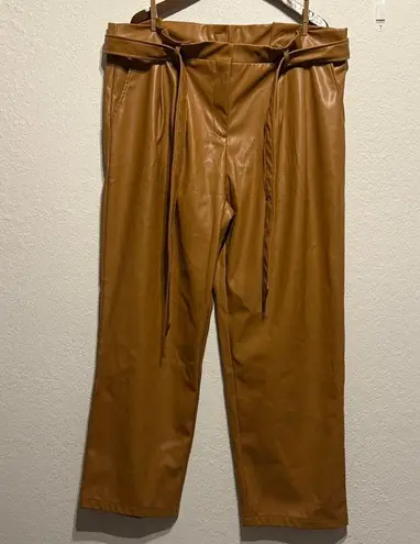 NWT Heyson Tan Faux Leather Paperbag Tie Waist Pants Women’s Size 2XL Brown Plus