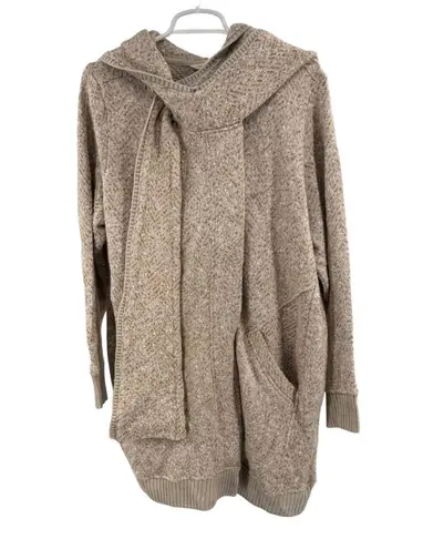 Soft Surroundings Go Lively brown cream Hooded Cardigan L open front wrap around