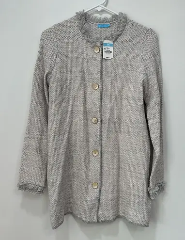 J. McLaughlin Womens Nan Cardigan Sweater XS Gray Tweed Fringe Button Jacket NEW