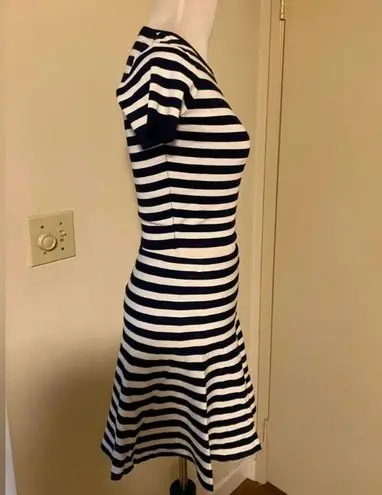 Lucy Paris Viscose Soft Striped Knitwear Crop Top & Flare Skirt Set Navy White S