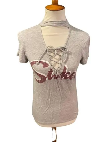 Adam Levine  Women's Lace Up Stoked Gray Maroon T-Shirt Small